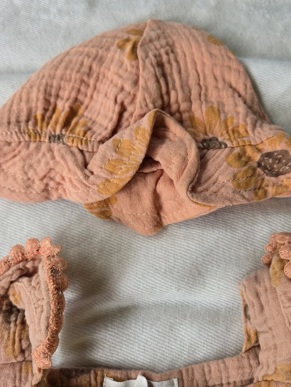 Rabbit + Bear Organic Cotton Peach Color 3 Piece Dress Set Sunflowers